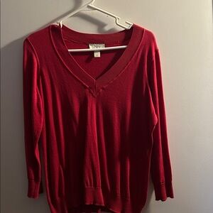 LOFT Women's V-Neck Sweater in Vibrant Coral